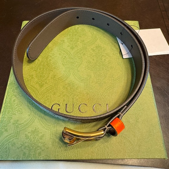 New Gucci Bamboo GG Supreme Logo Belt Size 28 / 70 cm Fits a Waist 26 - 30 - Picture 3 of 12